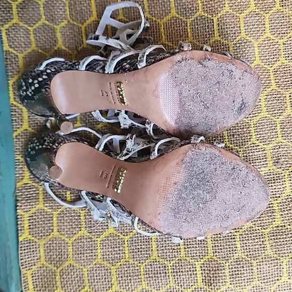 Schutz Julia Snakeskin Leather Caged Heel Sandals - Picture 4 of 5